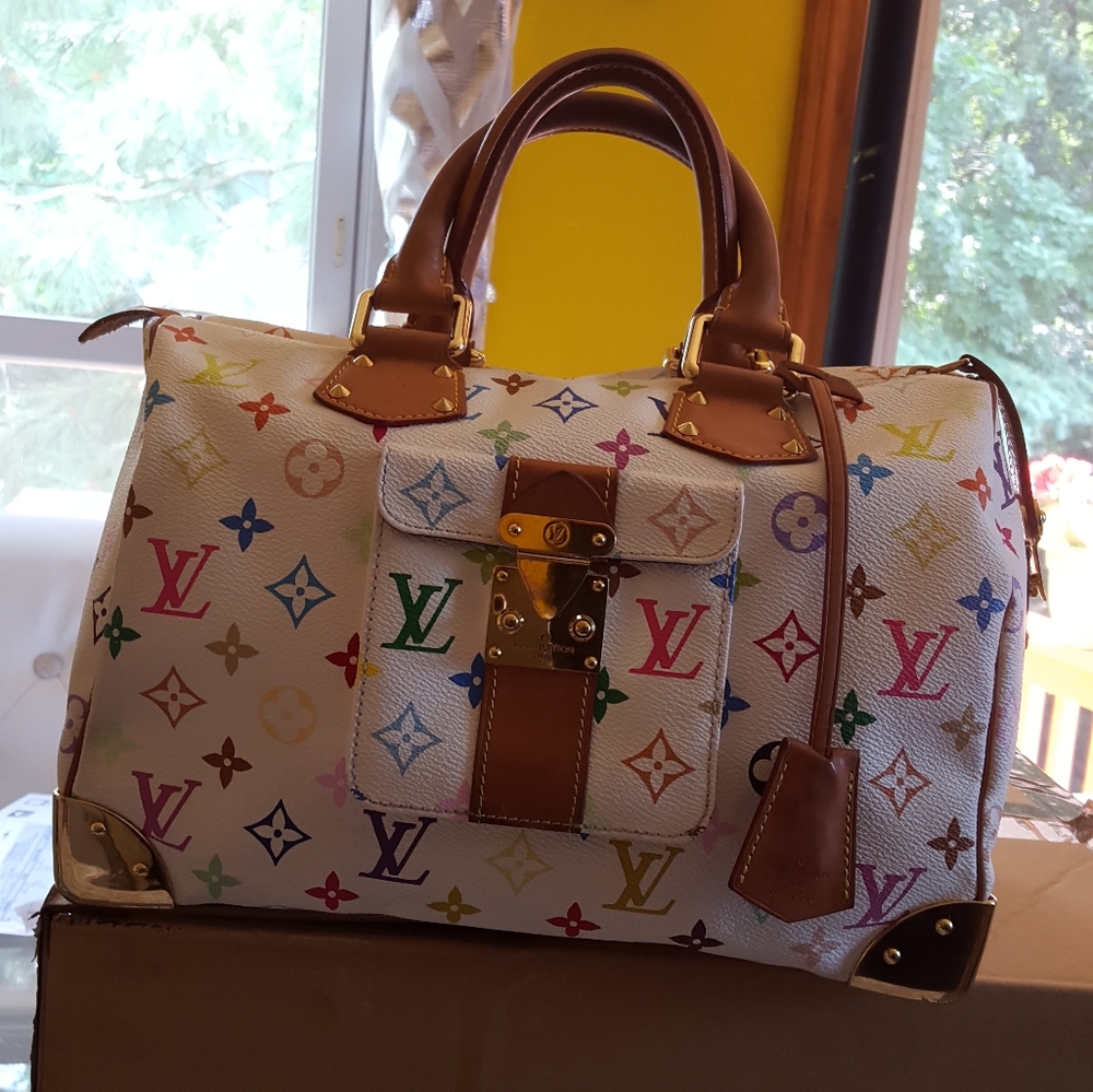 Authentic Louis viutton Speedy multi color White L